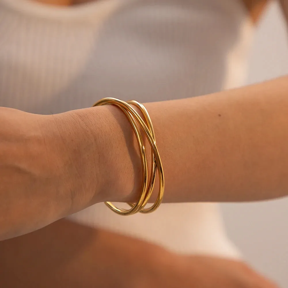18K Gold Plated Stainless Steel Multi-Layer Cuff Bracelet