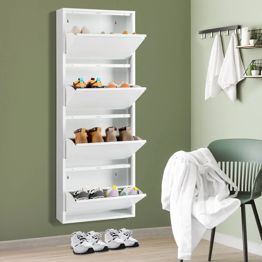 4 Drawer Shoe Cabinet,White Color Tipping Shoe Cabinet,Shoe Rack Storage Organizer Rebrilliant