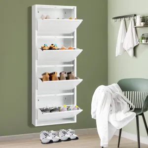 4 Drawer Shoe Cabinet,White Color Tipping Shoe Cabinet,Shoe Rack Storage Organizer Rebrilliant