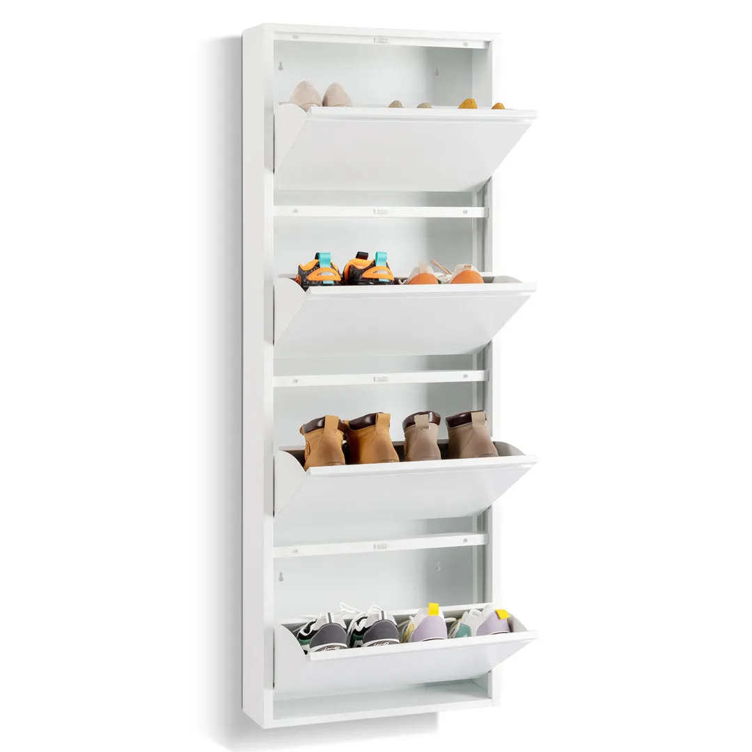4 Drawer Shoe Cabinet,White Color Tipping Shoe Cabinet,Shoe Rack Storage Organizer Rebrilliant
