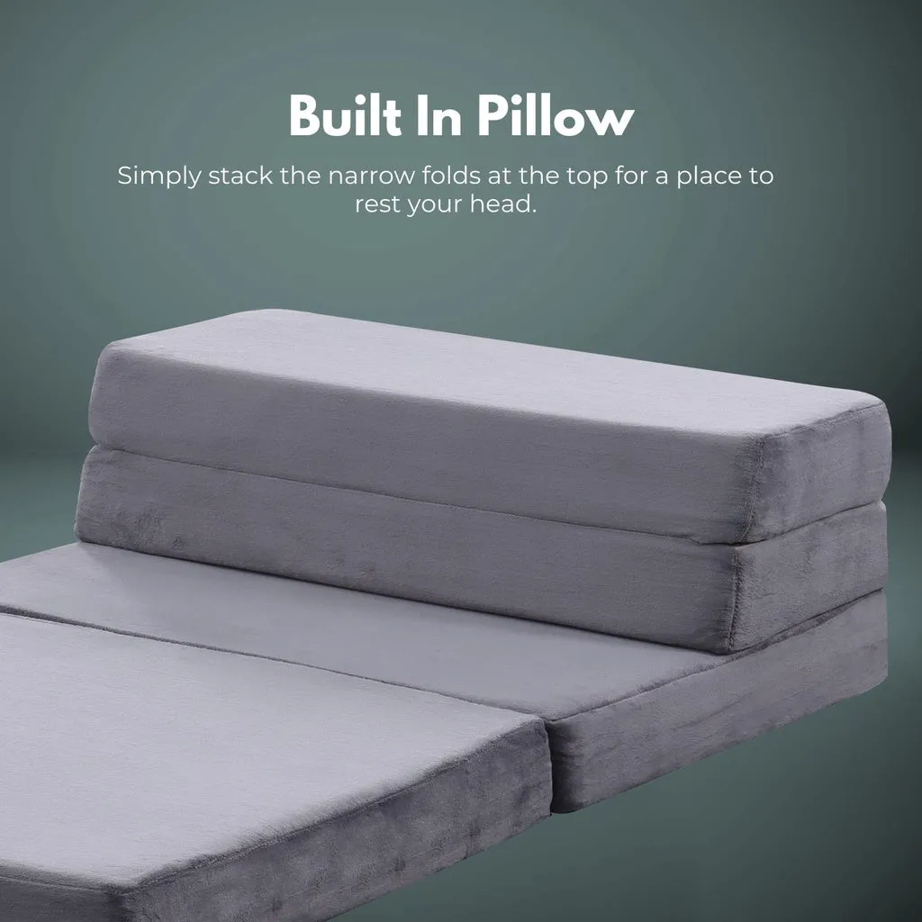 4 Fold Memory Foam Folding Mattress Dark Grey Velvet