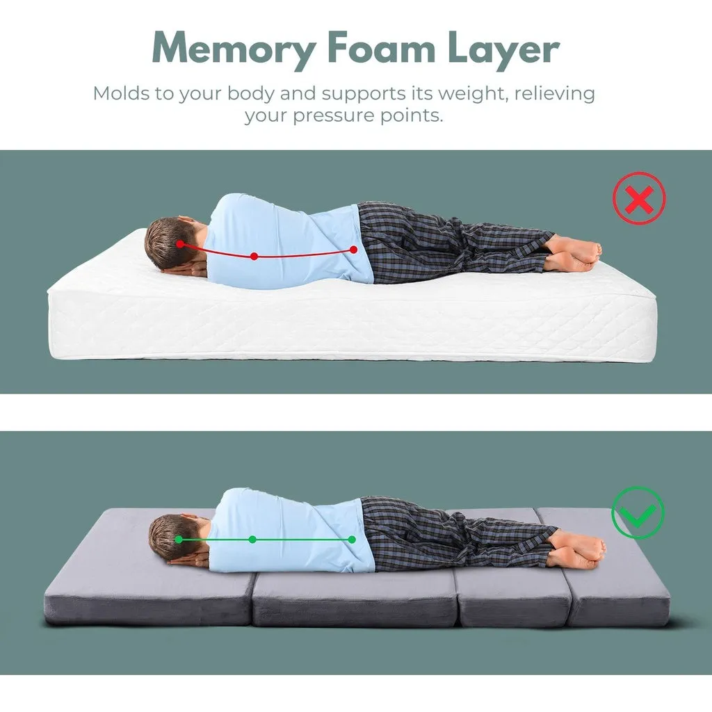 4 Fold Memory Foam Folding Mattress Dark Grey Velvet