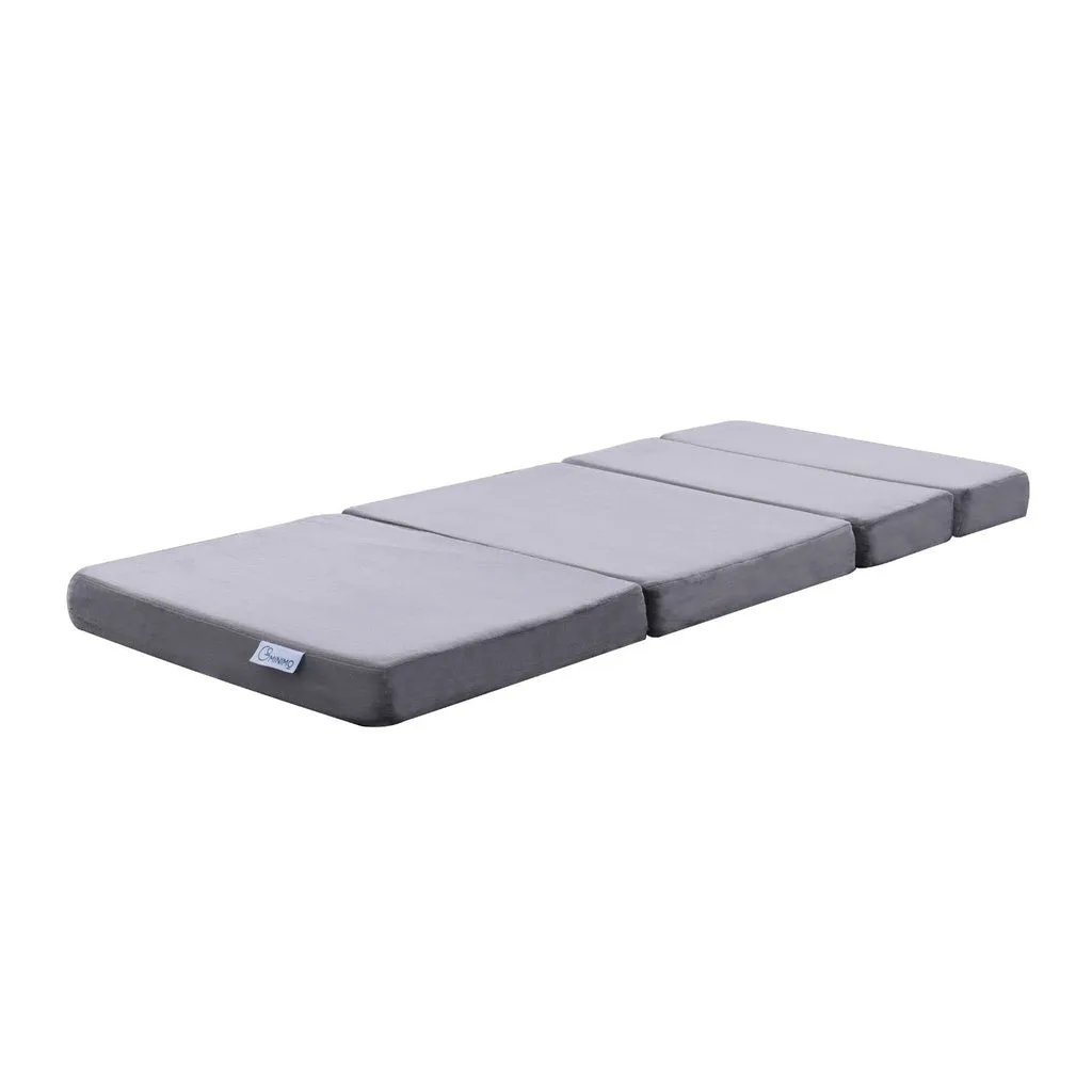 4 Fold Memory Foam Folding Mattress Dark Grey Velvet