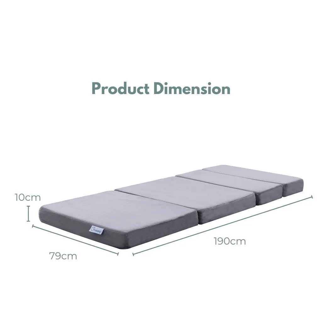 4 Fold Memory Foam Folding Mattress Dark Grey Velvet