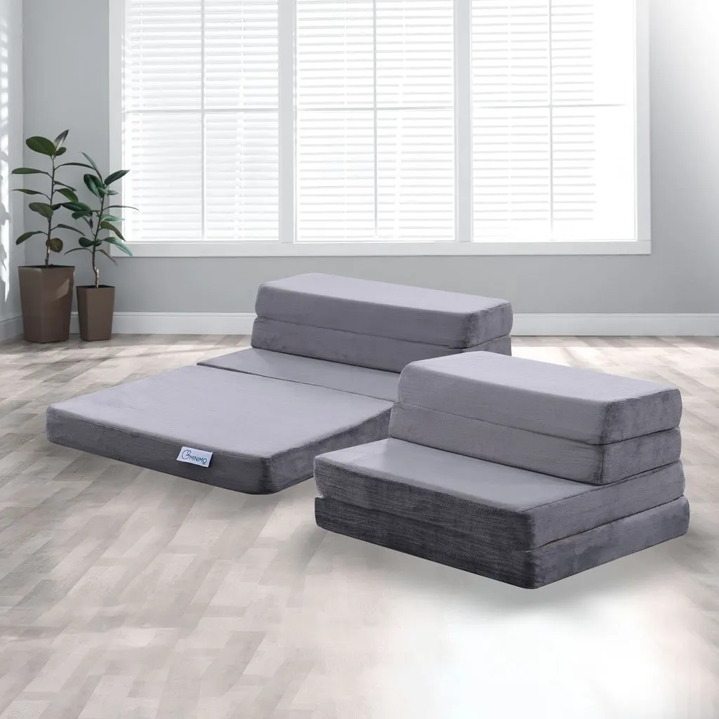 4 Fold Memory Foam Folding Mattress Dark Grey Velvet