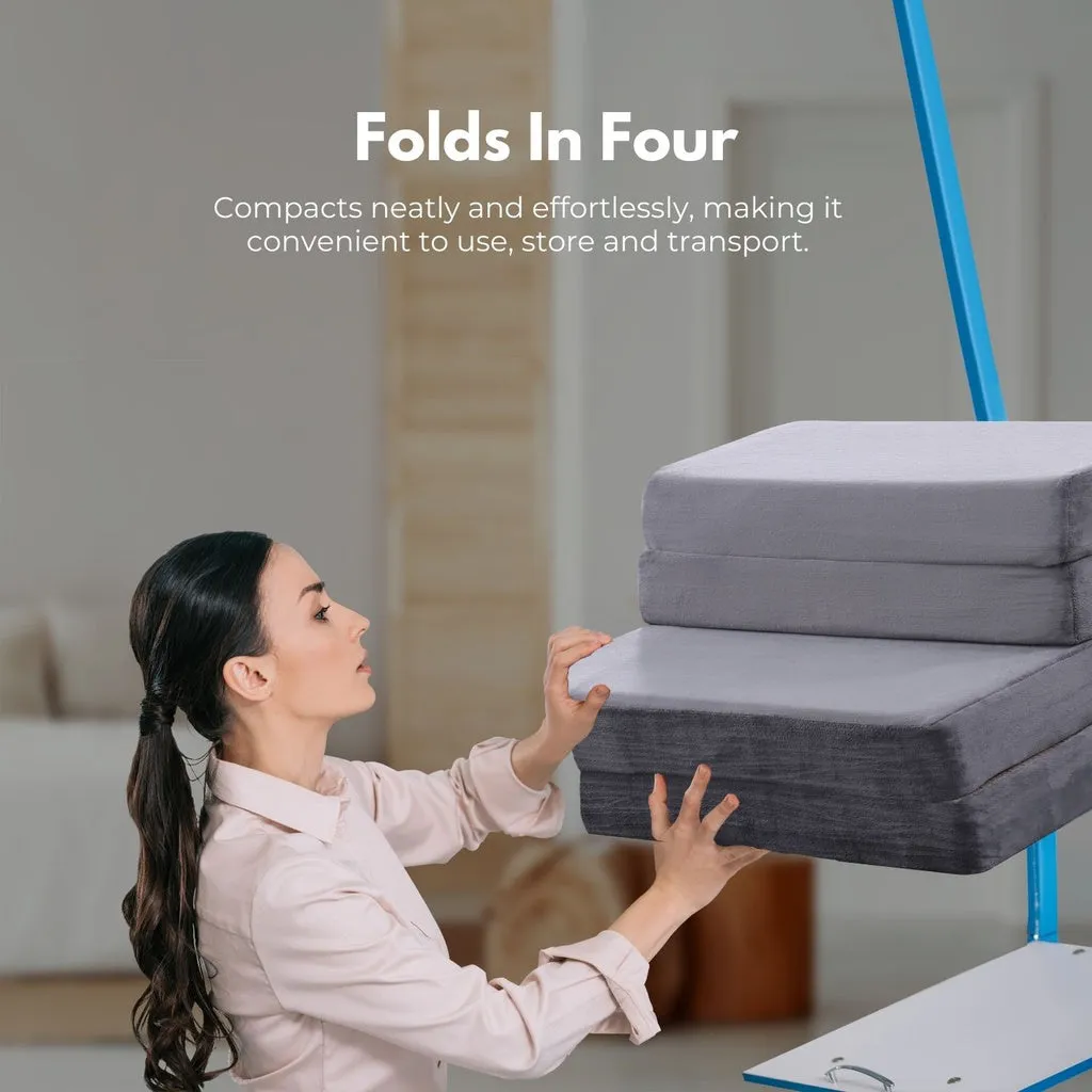 4 Fold Memory Foam Folding Mattress Dark Grey Velvet