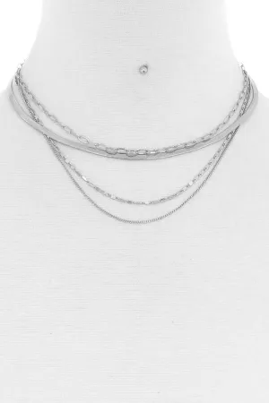 4 Layer Multi Chain Necklace And Earring Set