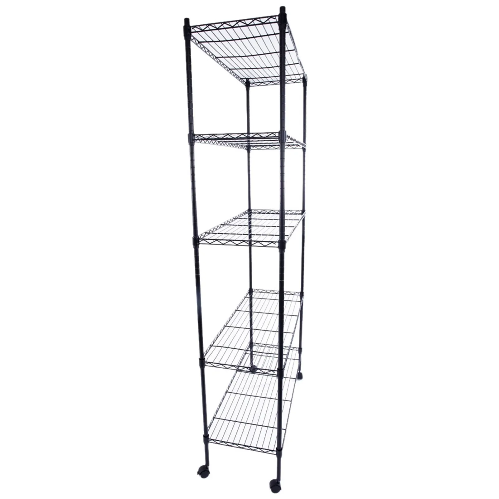 5-Layer Plastic Coated Iron Shelf with 1.5" Nylon Wheels 165*90*35 Black