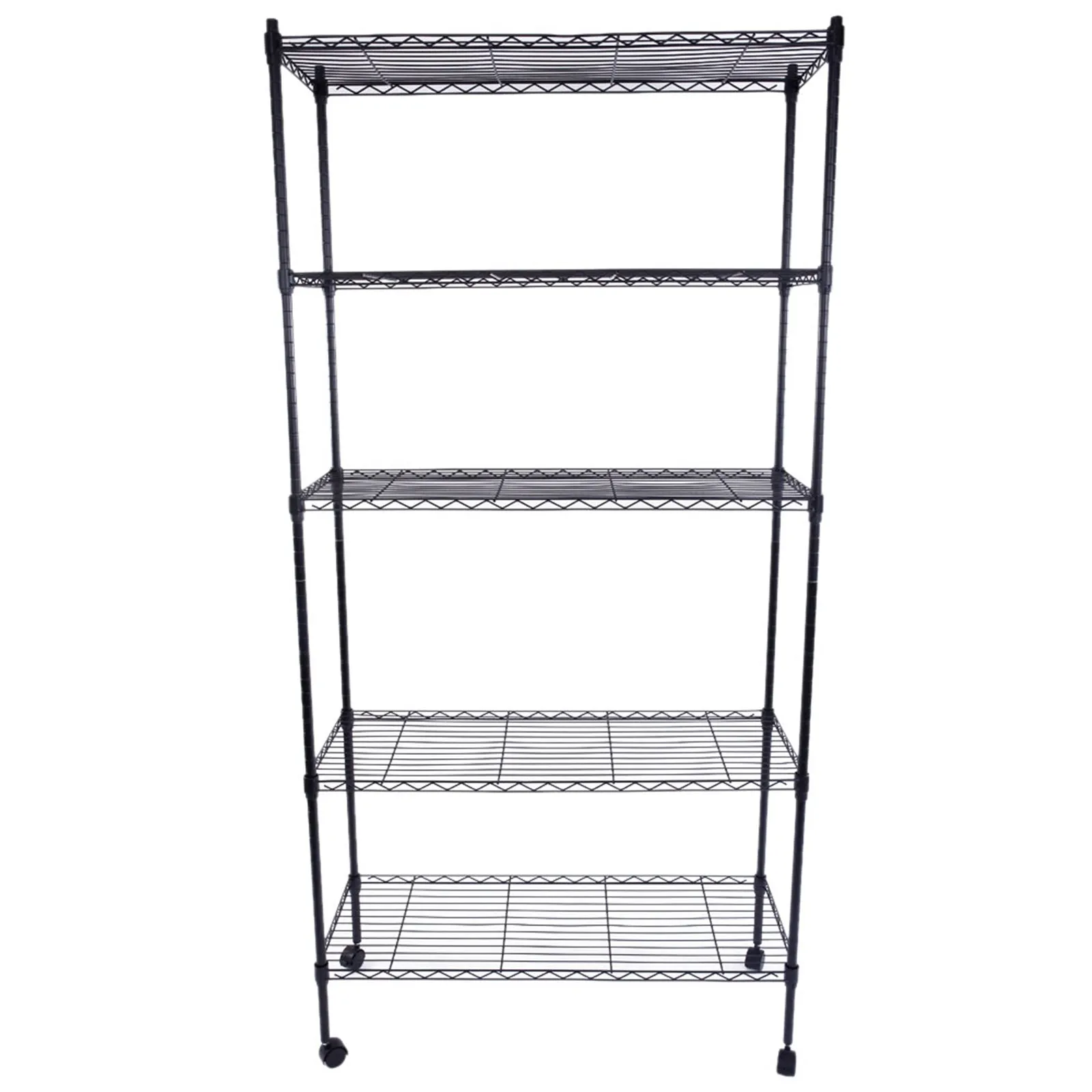 5-Layer Plastic Coated Iron Shelf with 1.5" Nylon Wheels 165*90*35 Black