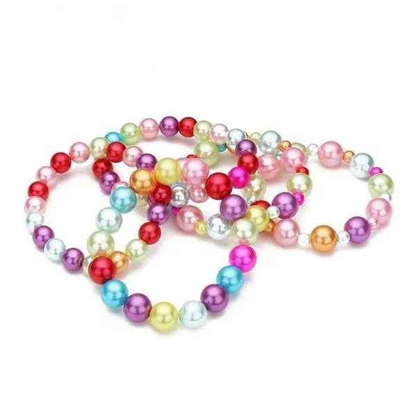 5 Piece Chunky Multi Color Pearl Stretch Layered Bracelets