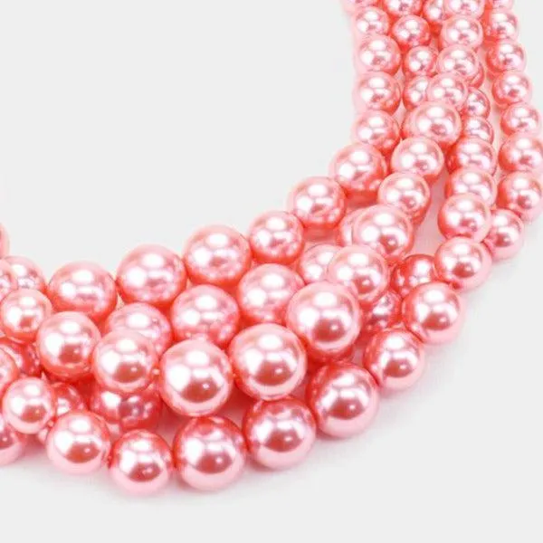 5 Strand Pearl (faux) Pink Necklace & Earring Set