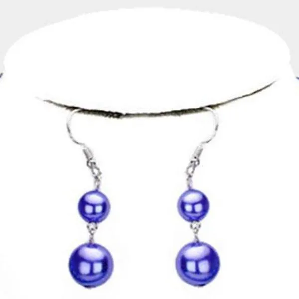 5 Strand Pearl (faux) Royal Blue Necklace & Earring Set