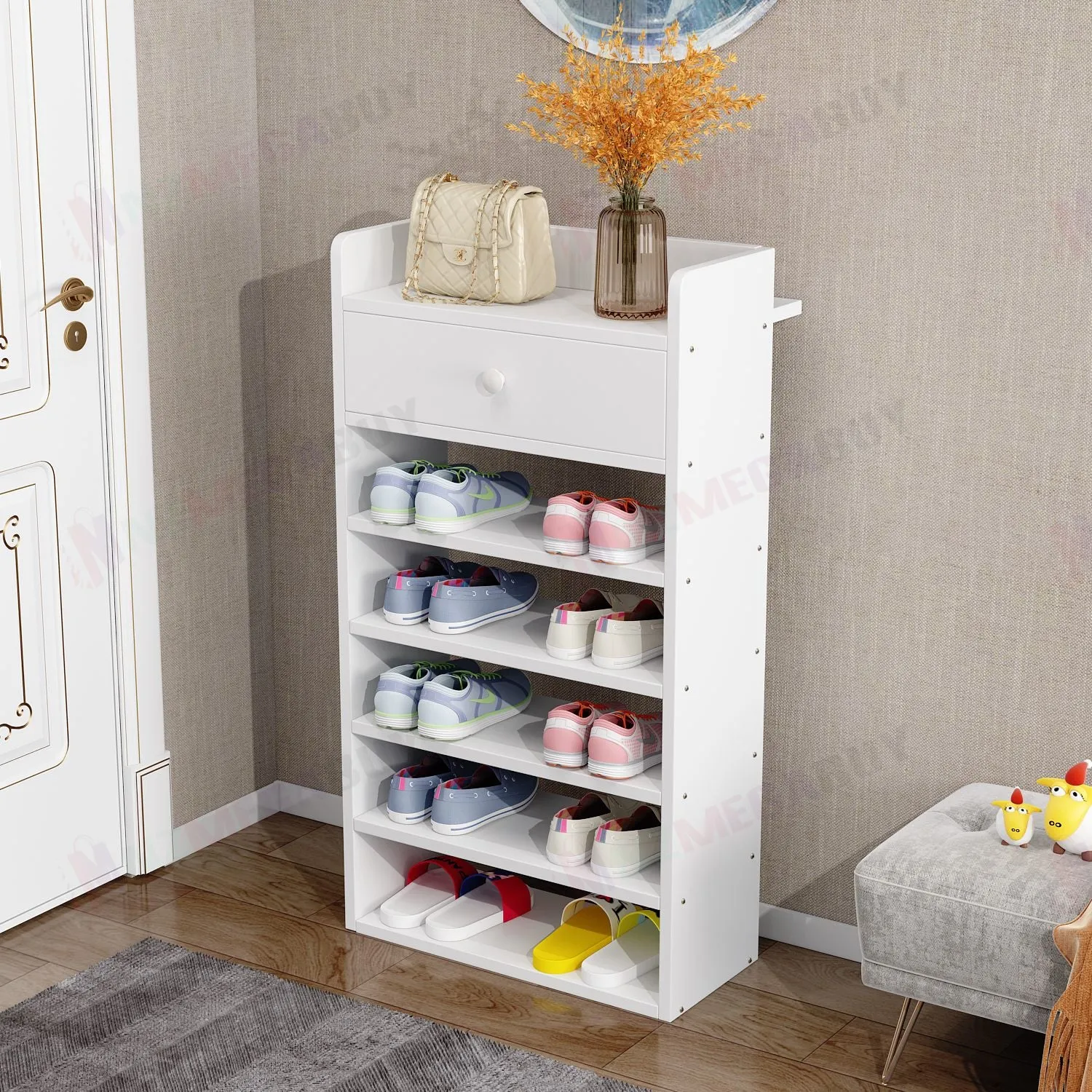 6 Tiers Wooden Shoe Rack Cabinet "White"