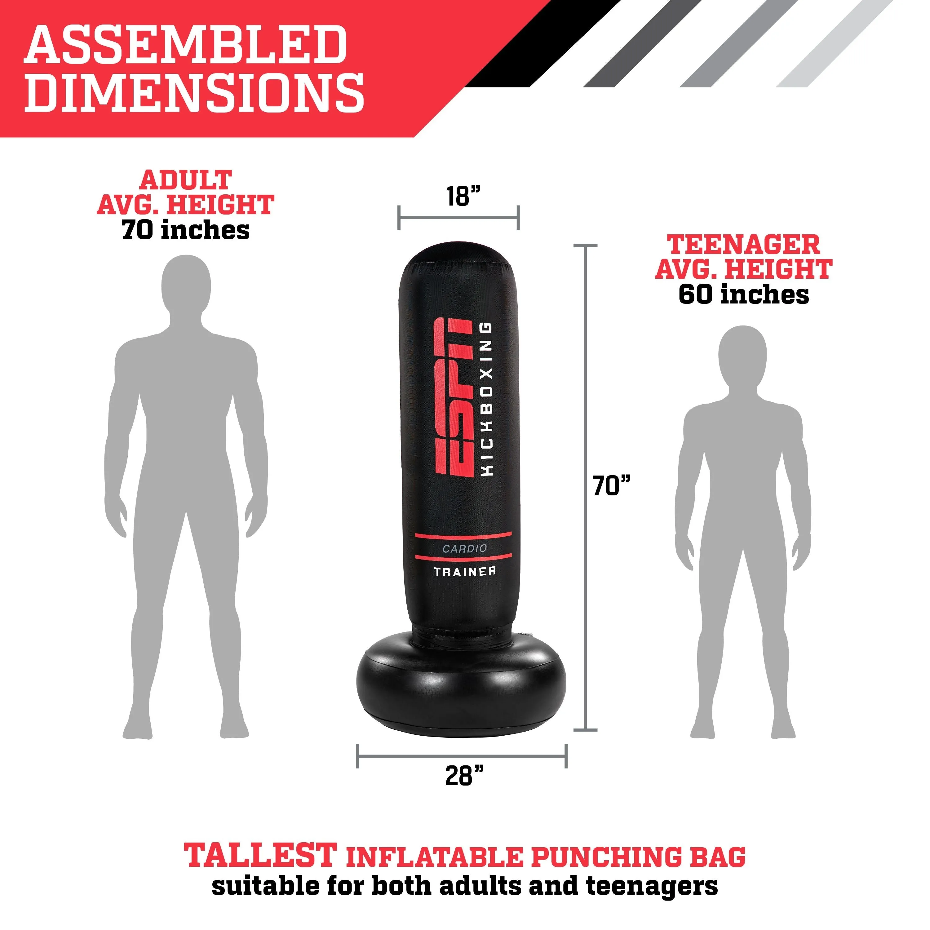 70" Tall Heavy Duty Inflatable Cardio Fitness Kickboxing Punching Bag