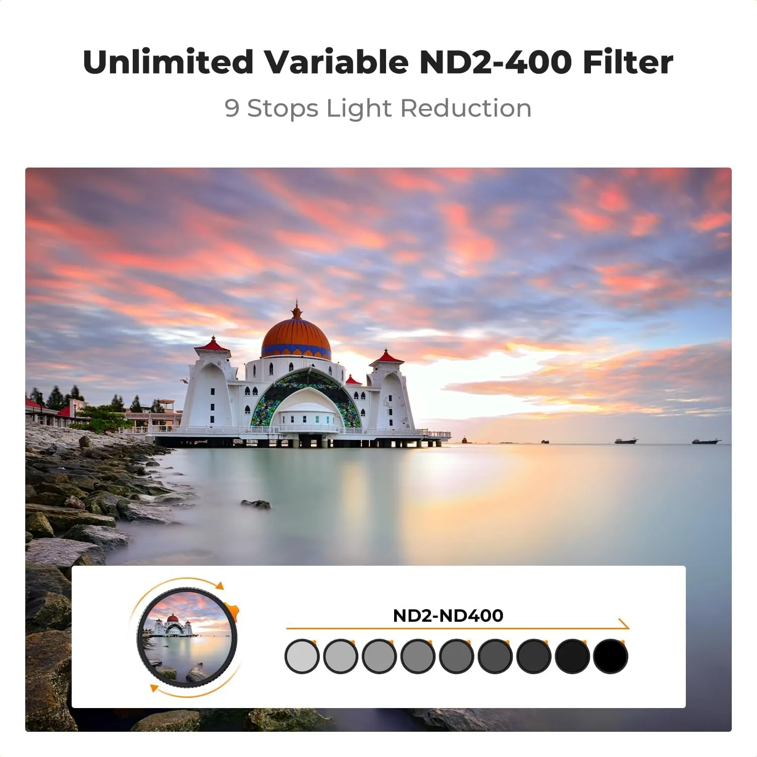 95Mm Putter Variable ND Filter ND2-ND400 (1-9 Stops) 28 Multi-Layer Coatings Import AGC Glass Adjustable Neutral Density Filter for Camera Lens (Nano-X Series)