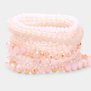 9PCS - Pink Faceted Bead Stretch Bracelets