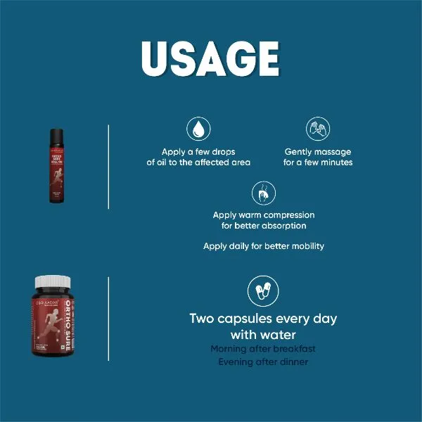 AADAR Ayurveda Ortho Sure Capsule and Roll On Combo Pack for joint, knee, muscle pain relief <br> (60 Caps   10ml)