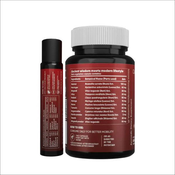 AADAR Ayurveda Ortho Sure Capsule and Roll On Combo Pack for joint, knee, muscle pain relief <br> (60 Caps   10ml)