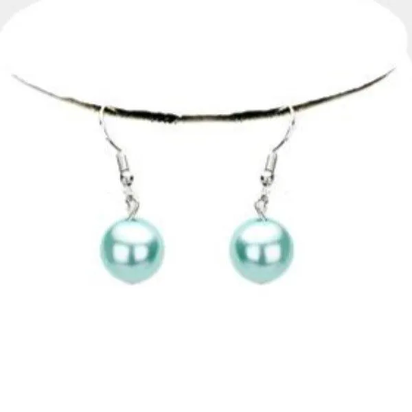 Aqua Blue Pearl (faux) Triple Strand Necklace & Earring Set