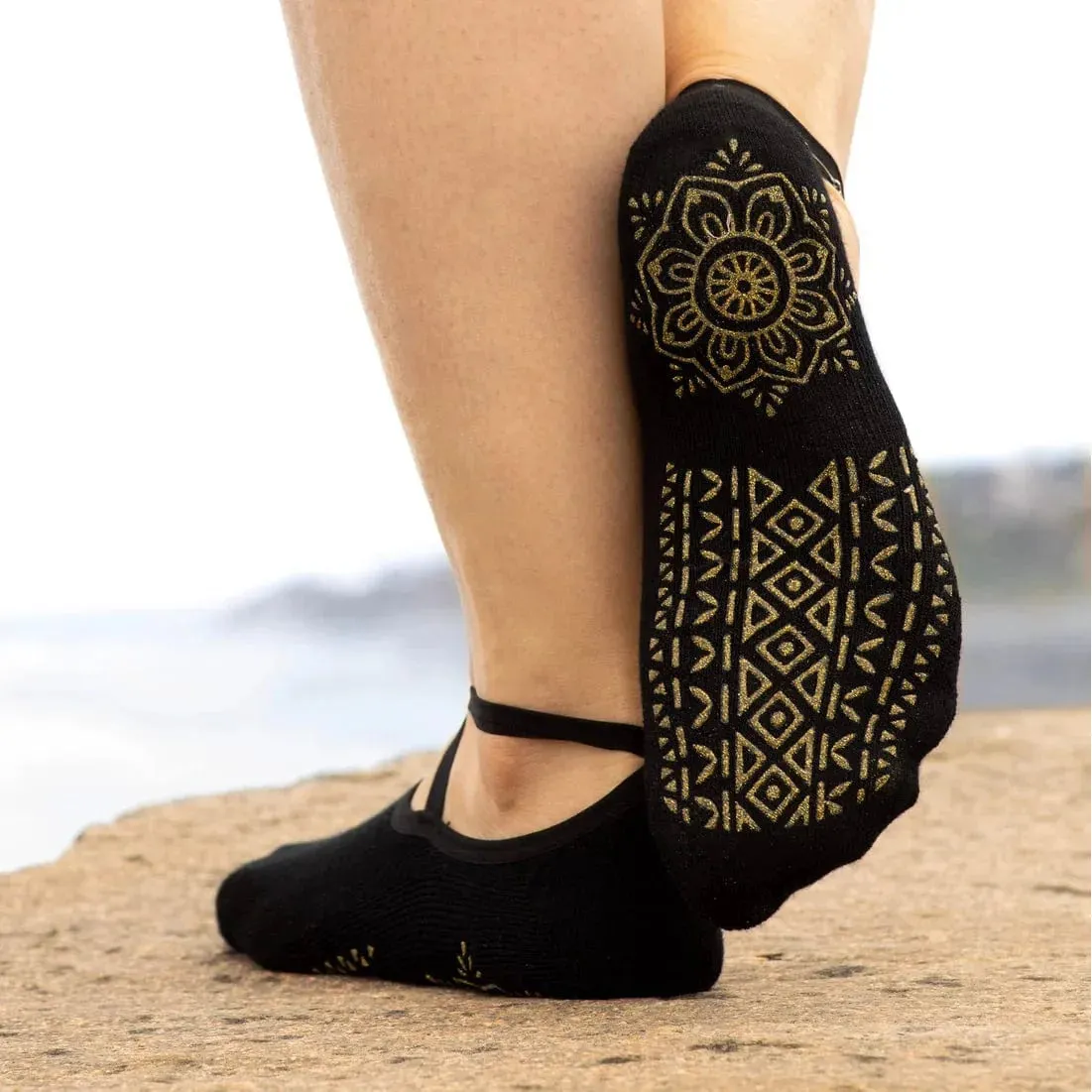 Bambukas Womens Gold Glam Grip Pilates Socks