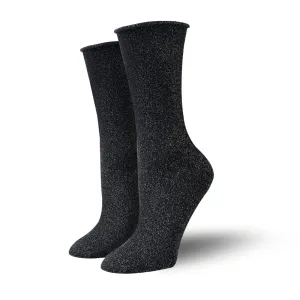 Bambukas Womens Silver Stardust Sparkly Roll-Top Socks