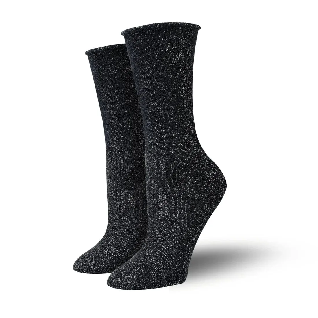 Bambukas Womens Silver Stardust Sparkly Roll-Top Socks