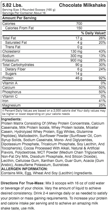 BSN True Mass (5.82 Lbs) Chocolate Milk Shake EXP 19 JUL 2026
