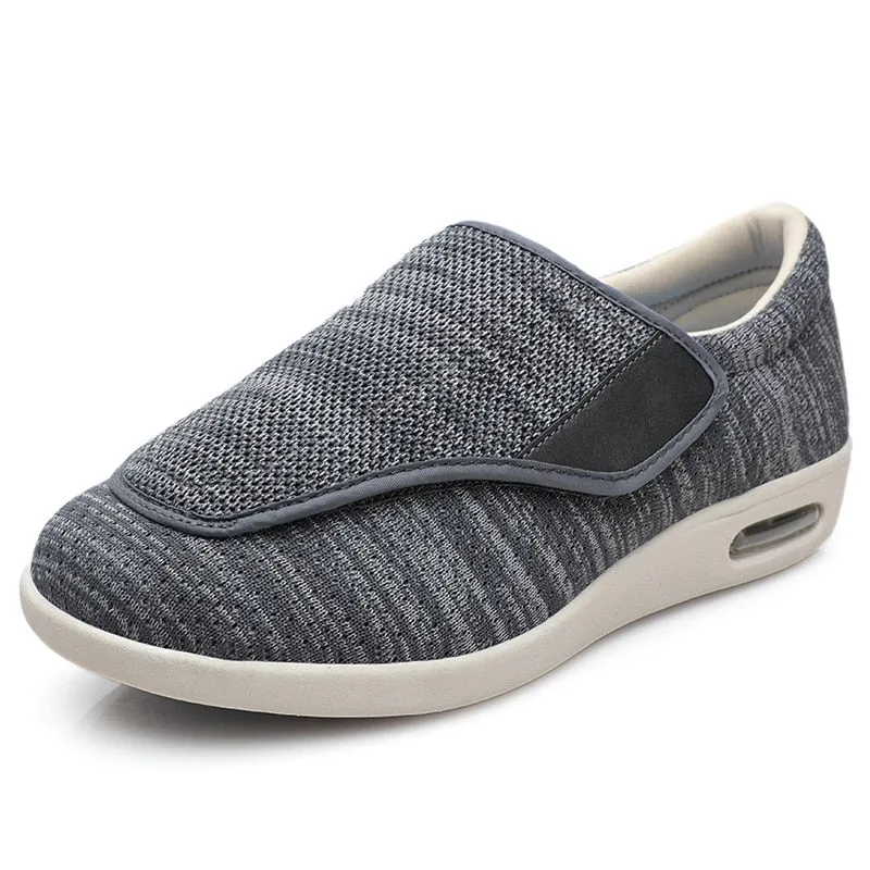 Chloe Stretch No-Tie Wide Shoes w/ Adjustable Closure - Grey