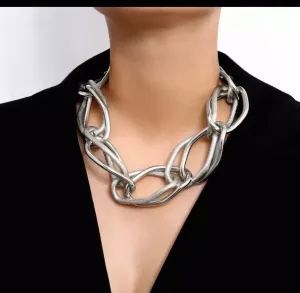 Chunky Silver necklace, silver choker,Link big chain curb silver metal necklace , statement necklace, oversized , silver large necklace