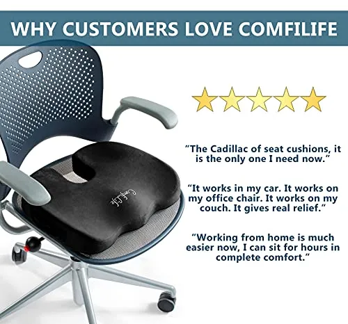 ComfiLife Gel Enhanced Seat Cushion - Non-Slip Orthopedic Gel & Memory Foam Coccyx Cushion for Tailbone Pain - Office Chair Car Seat Cushion - Sciatica & Back Pain Relief (Black)