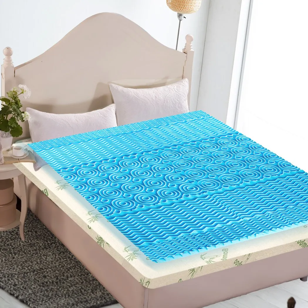 COOL GEL Memory Foam Mattress Topper Bamboo Fabric Cover 4CM 5-Zone Single Size