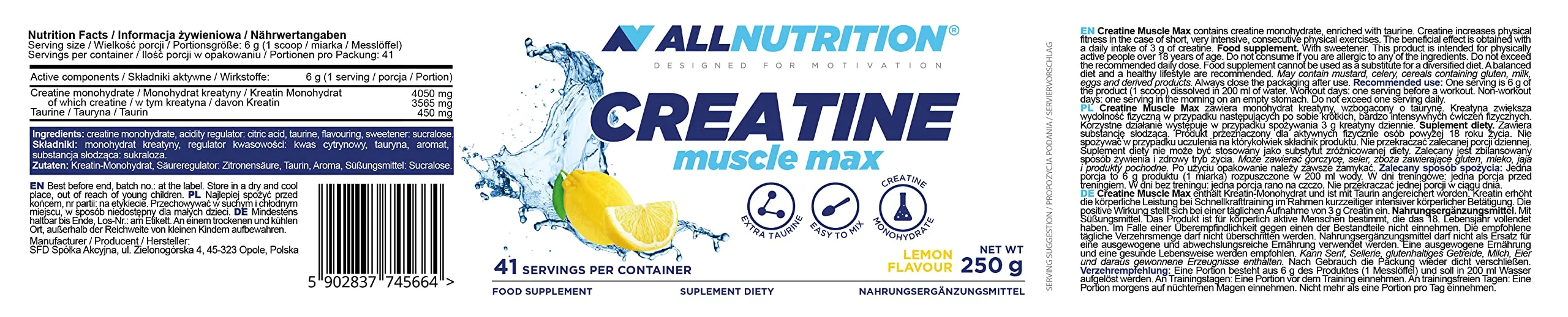 Creatine Muscle Max, Lemon - 250g
