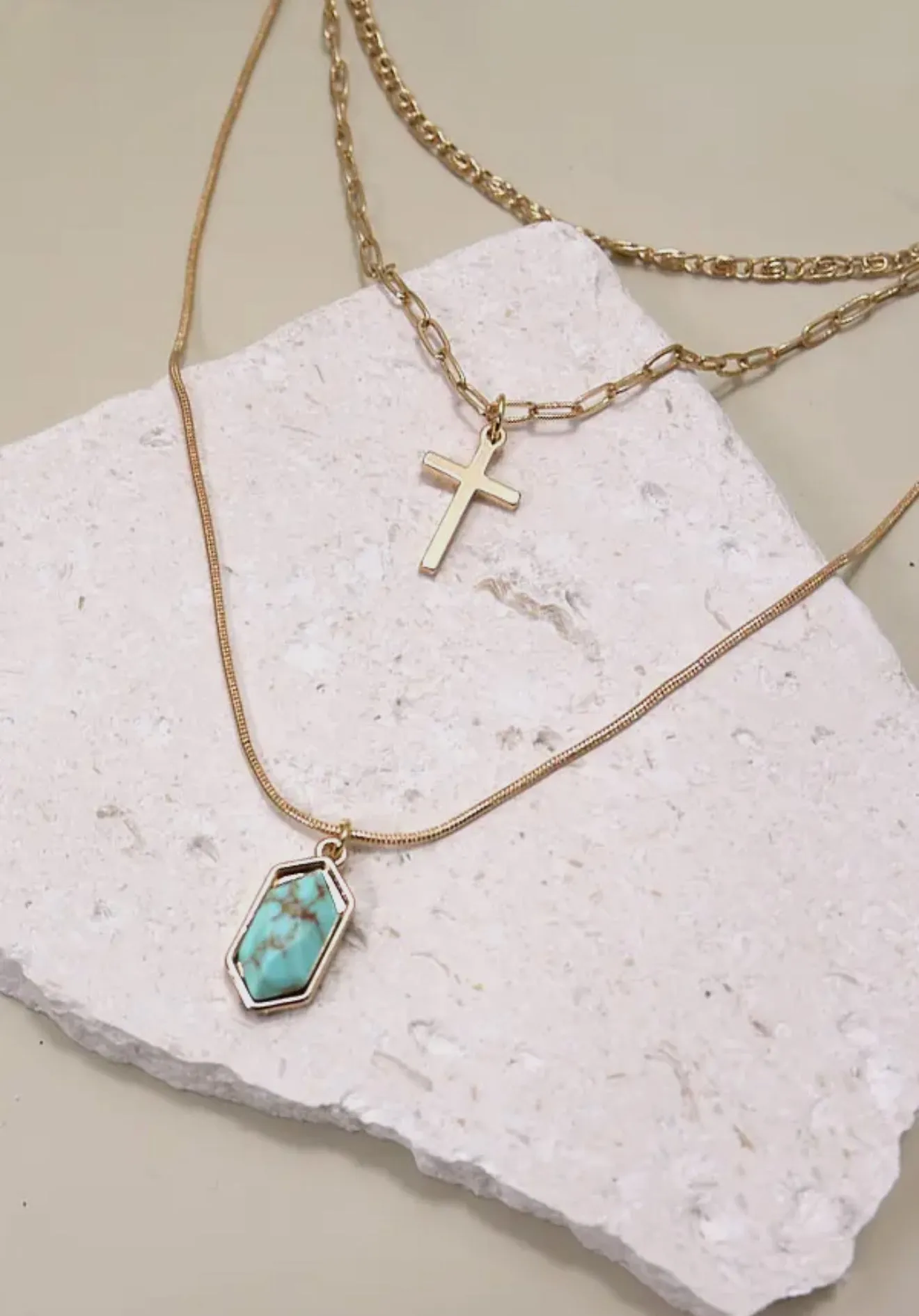 Cross Stone Multi Layer Chain Necklace
