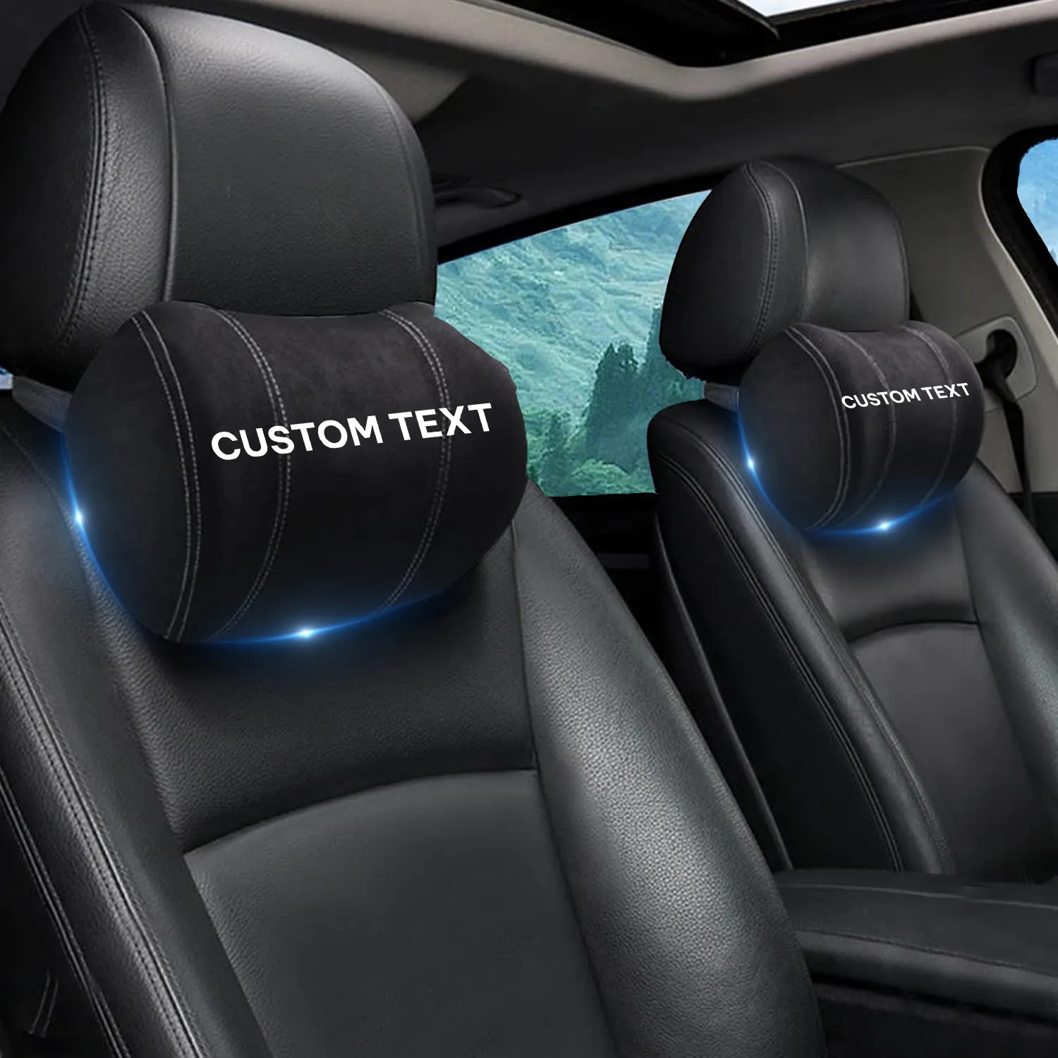 Custom Text For Car Headrest (2 PCS), Compatible with All Cars, 2023 Update Version Premium Memory Foam Car Neck Pillow KO15985