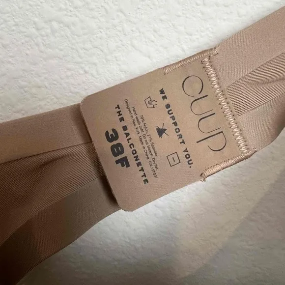 CUUP Size 38F Balconette Taupe Ultra-Thin Memory Foam Cups No-Slip