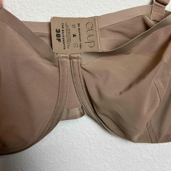 CUUP Size 38F Balconette Taupe Ultra-Thin Memory Foam Cups No-Slip