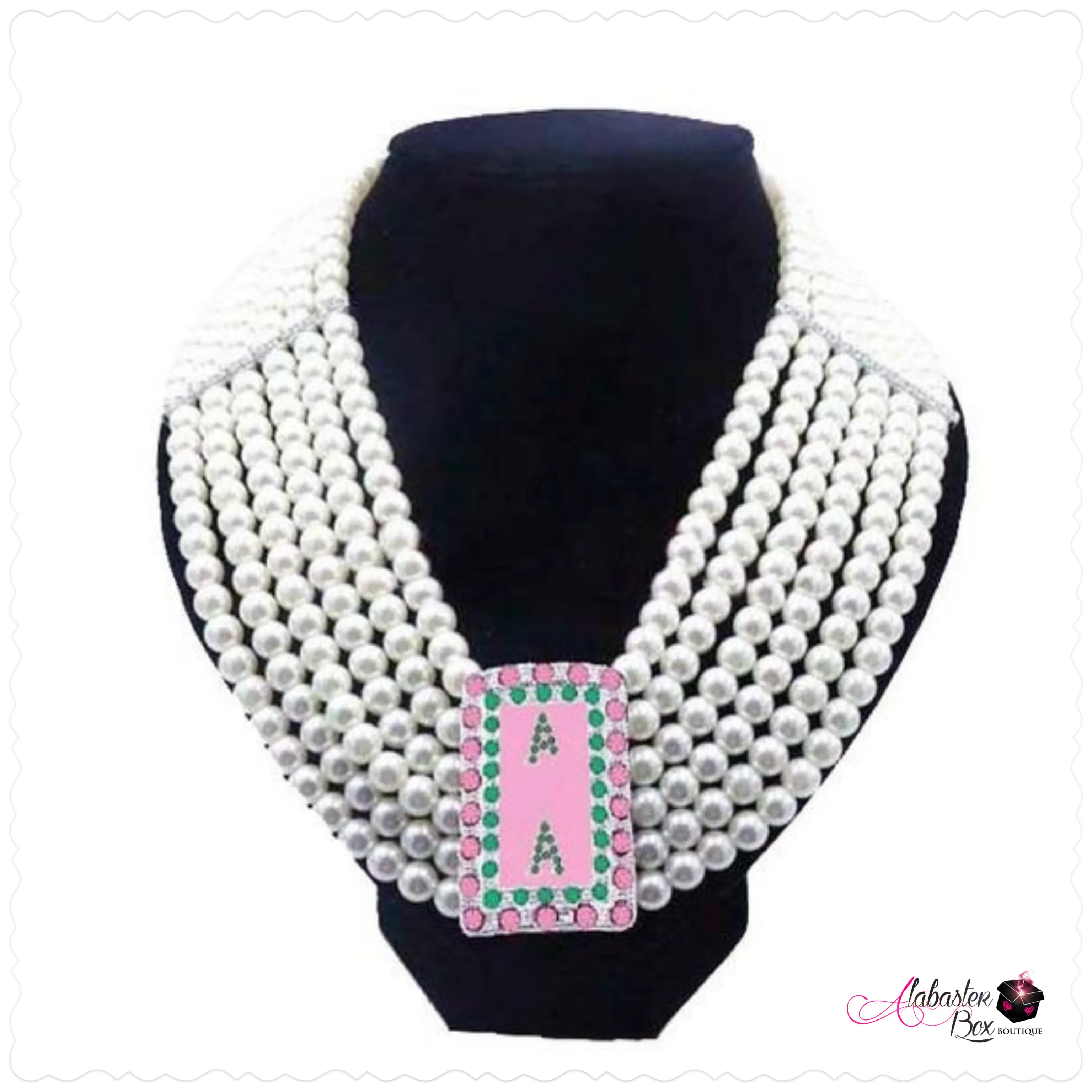 “Deep In My Heart 💕🟢⚪️” Pearl Necklace