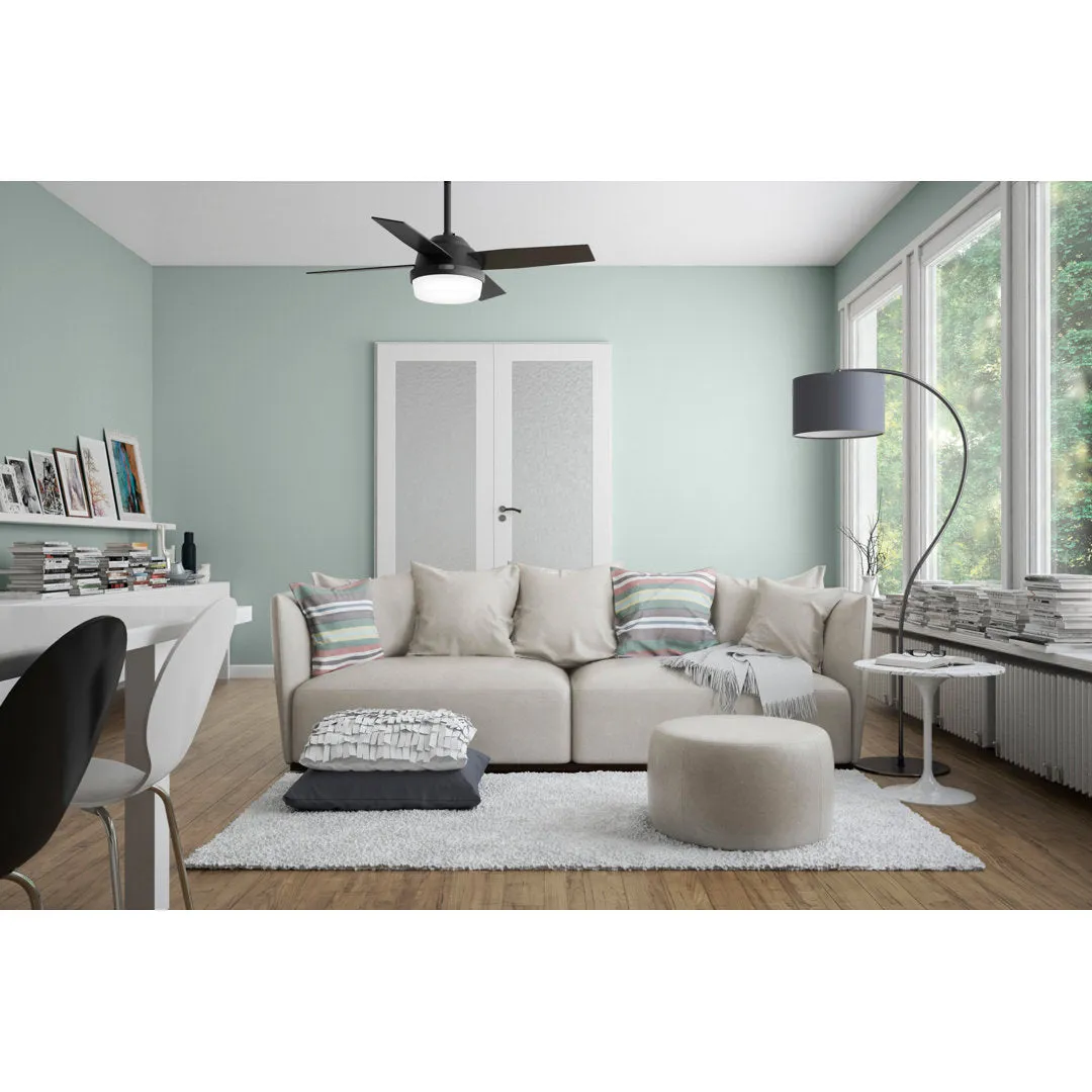Dempsey 44" 4 - Blade Standard Ceiling Fan with Lights and Remote Hunter Fan Finish: Matte Black
