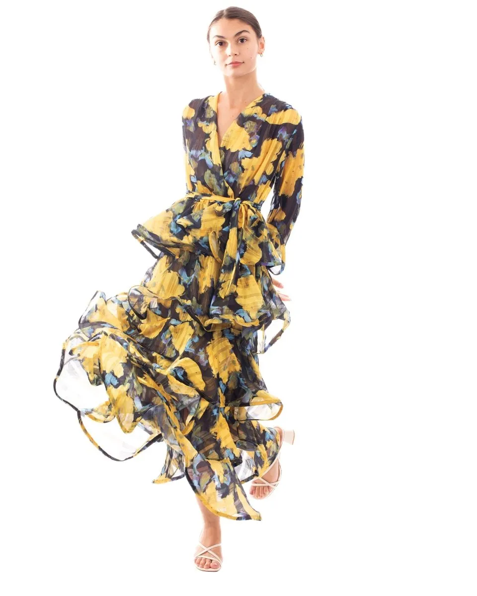 DMB Floral Print Ruffle Multi Layer Hem design Maxi Dress