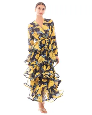 DMB Floral Print Ruffle Multi Layer Hem design Maxi Dress