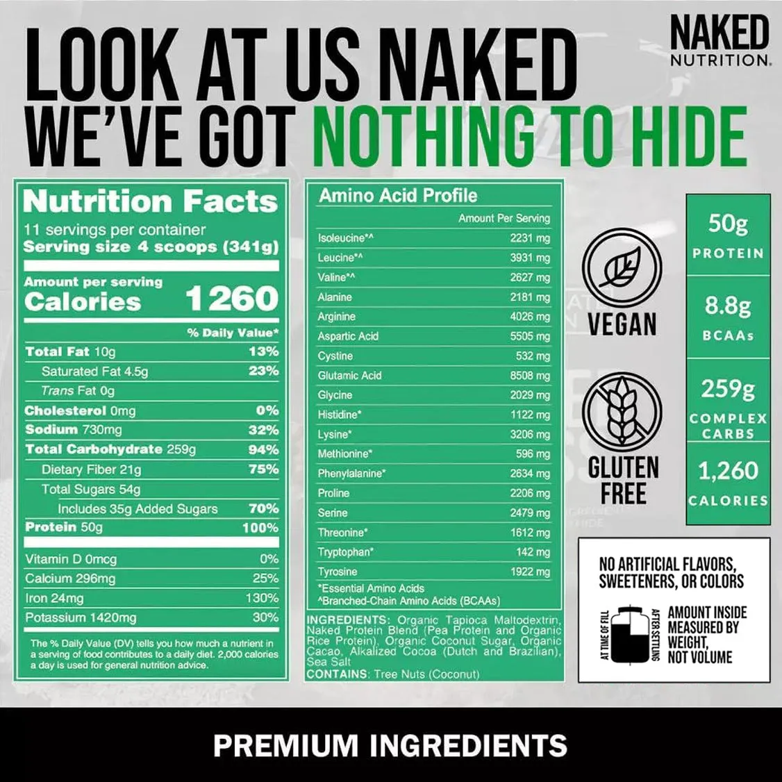 Double Chocolate Vegan Weight Gainer Supplement | Naked Vegan Mass - 8LB