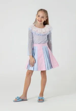 Embellished Pearl Tulle Overlay Blouse
