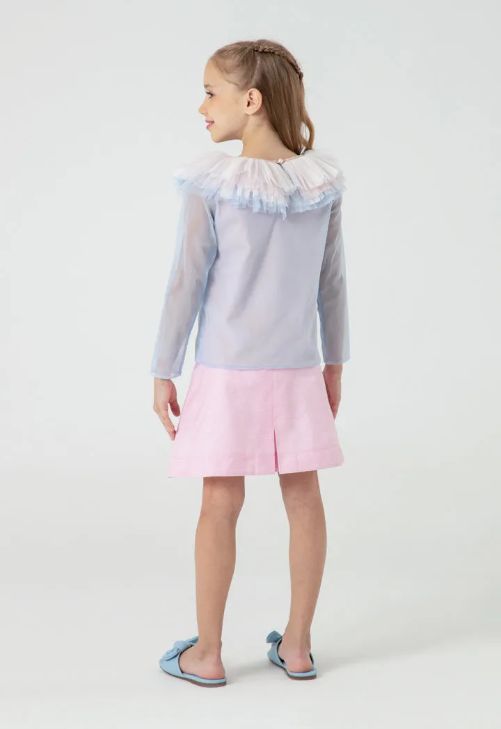 Embellished Pearl Tulle Overlay Blouse