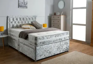 Exeter Crushed Velvet Divan Bed Set With Cubed Headboard