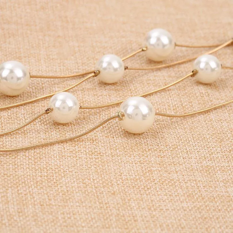 Faux Pearl Multi-layer Long Gold Necklace