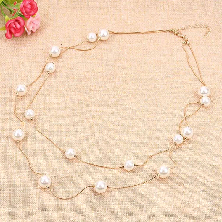 Faux Pearl Multi-layer Long Gold Necklace