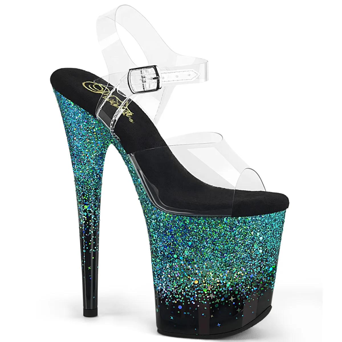 FLAMINGO-808SS  Clear/Black-Turquoise Multi Glitter