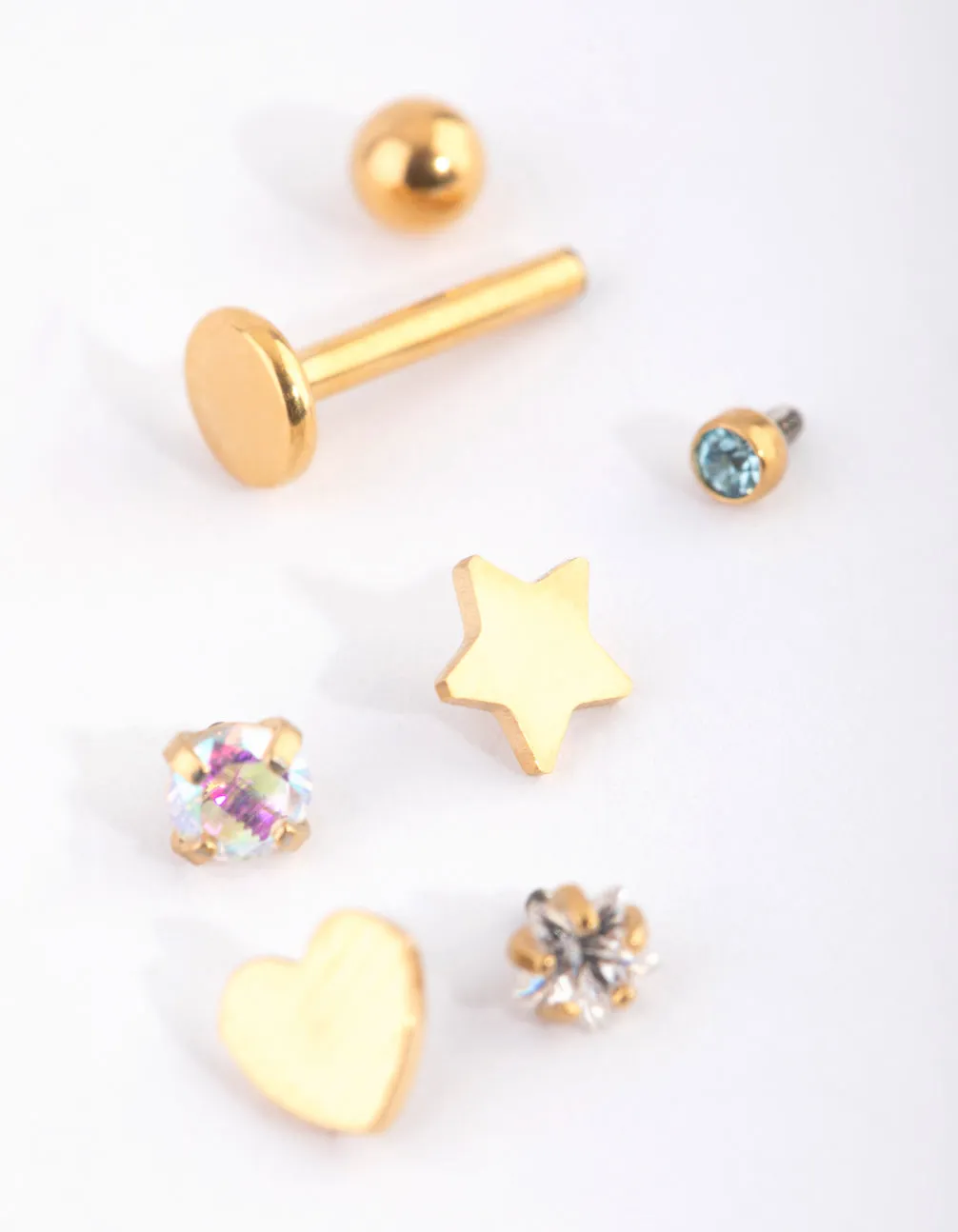 Gold Plated Titanium Mixed Motif Flat Back 6-Pack