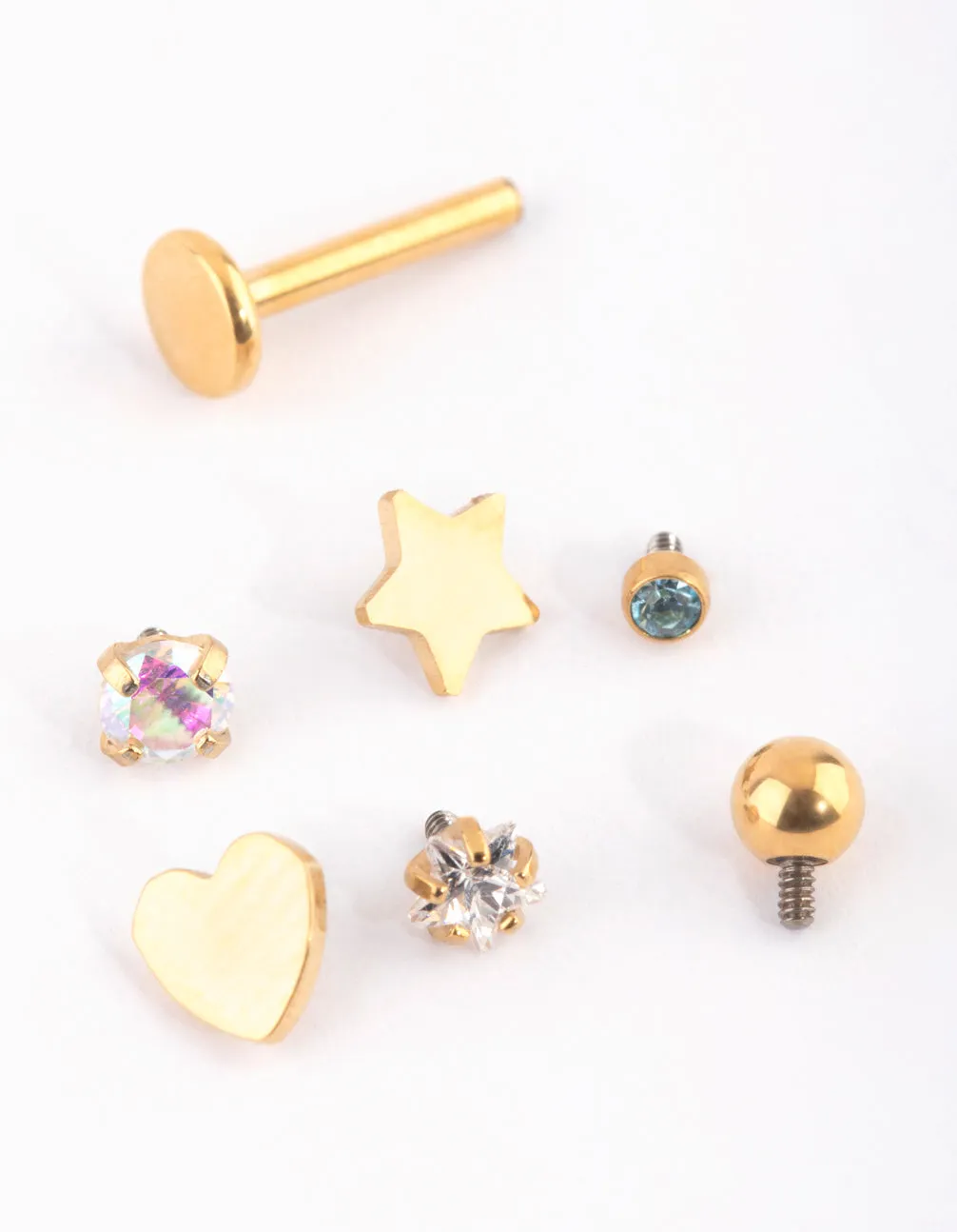 Gold Plated Titanium Mixed Motif Flat Back 6-Pack