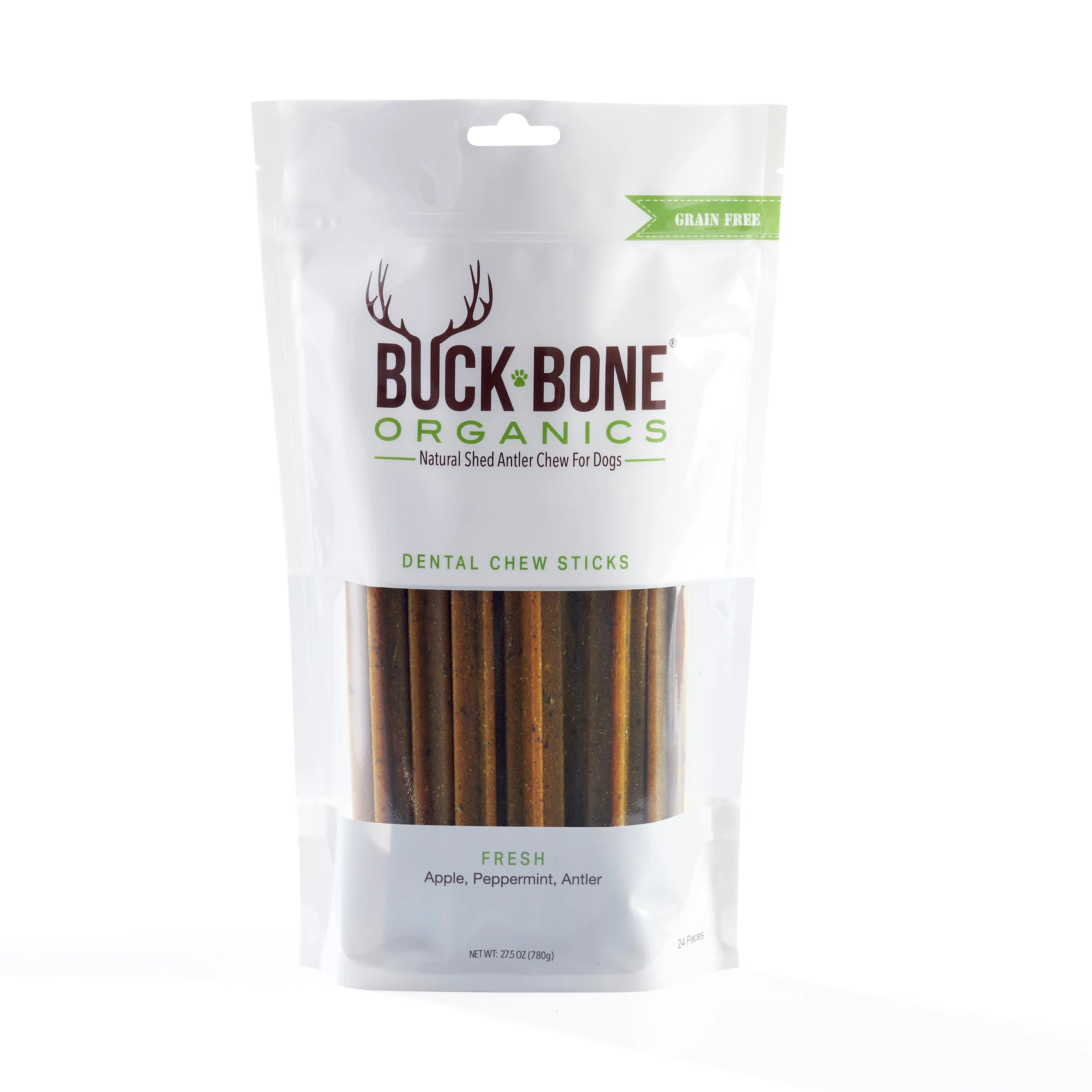Grain Free Dental Chews 24 Pack, made with Antler Powder, Peppermint and Appl